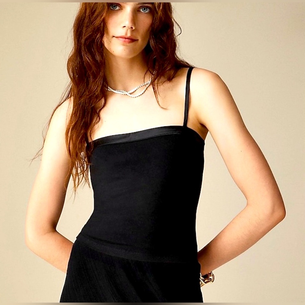 J Crew Black Camisole Top in Refined Rib NWT
